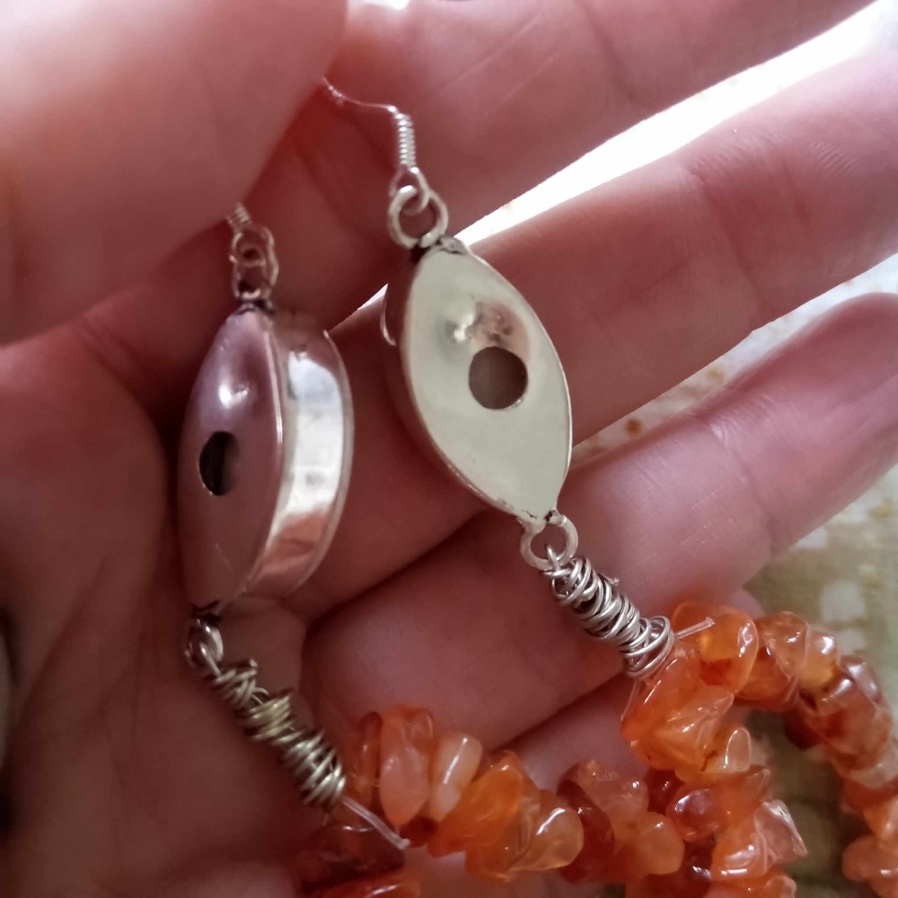 ❤ Southwestern Style Sterling Silver Coral & Carnelian Drop Earrings - Picture 4 of 4
